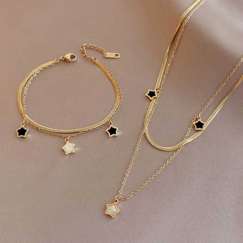 Elegant Gold Necklace & Bracelet Set with stars